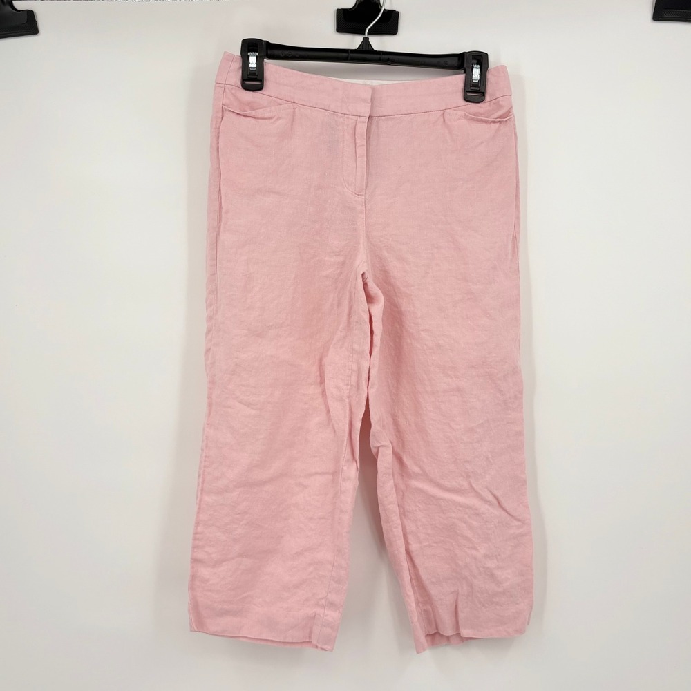 Talbots Petites Pink 100% Linen Crop Pants Size 2P Straight Leg Mid Rise VN1184